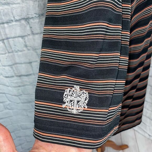 Under armour short sleeve 3 button polo black w/orange white stripes sz XXL men - Picture 6 of 9